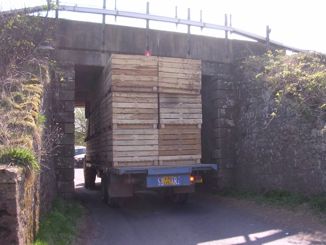 Tractor stuck under bridge